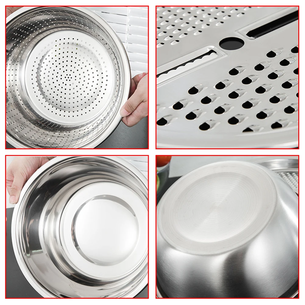 

A Set of 3 Pieces, Stainless Steel Multi-functional Slicing Plate Chopper, Rice Washing Screen Kitchen Supplies
