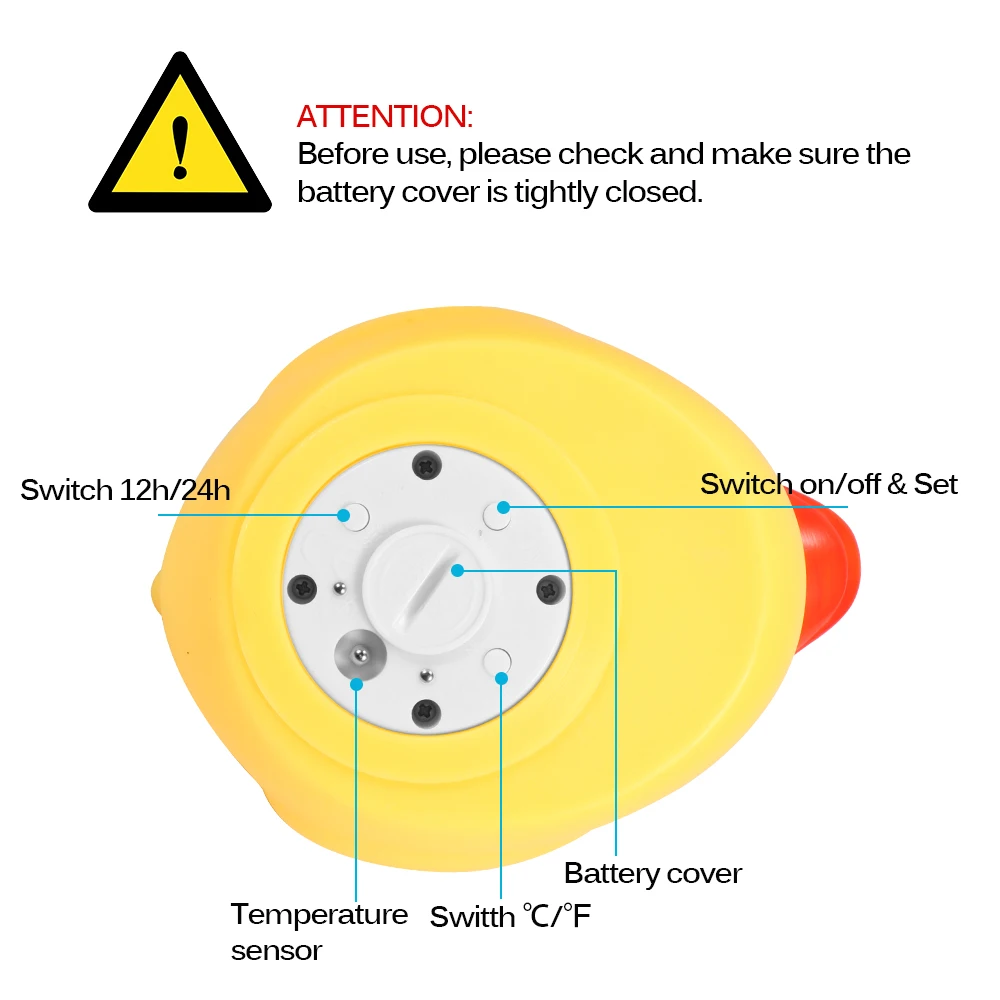 

IP67 Waterproof Baby Thermometer Digital Floating Bath Yellow Duck Toy With LED Warning Alarm For Bathtub Swimming Pool Room
