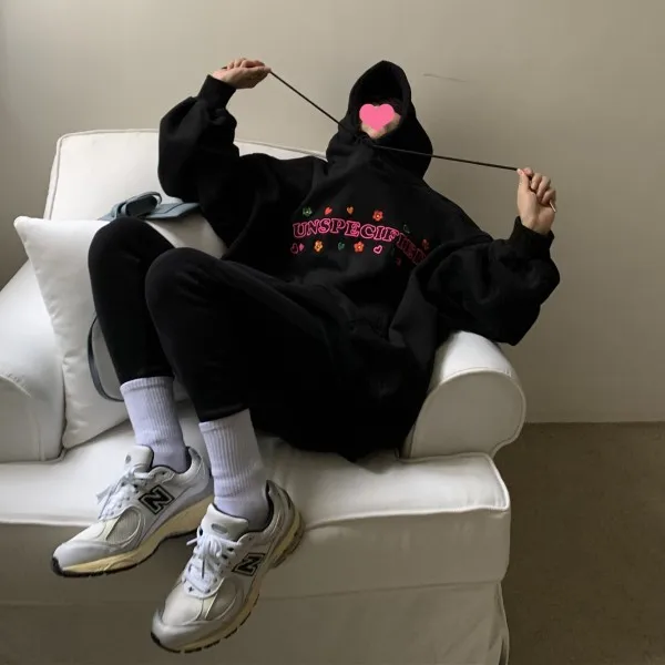 

4 Sizes M-2xl Letter Printing Causal Thin Pullover Hoody Simple Loose College Wind Oversize Long Sleeve Women Hoodies