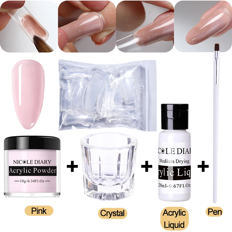 

NICOLE DIARY Clear Acrylic Powder Set Nail Kit Nail Art Gel For Extension Manicuring Carving Tools Set Acrylic Powder for Nails
