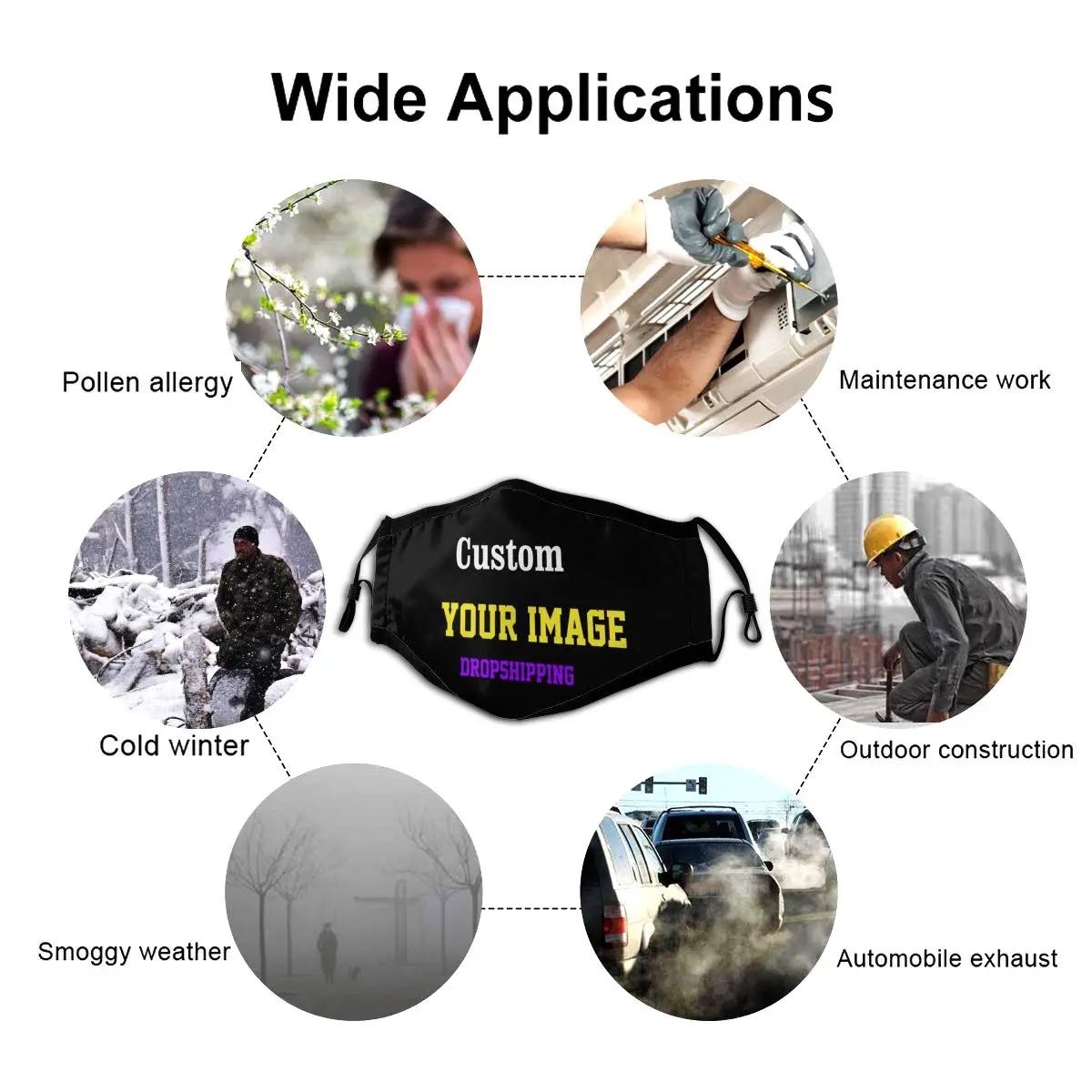 

10 Pcs Dust-proof Mouth Mask Custom Logo Image Prints Women Men Children Face Cover multi-usage Washable Wholesale Dropshipping