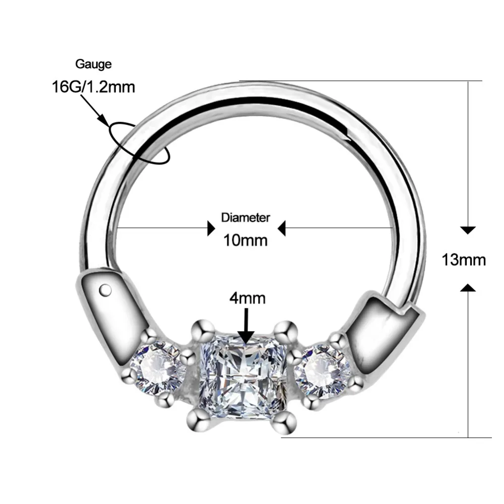 Пирсинг для тела в стиле панк, 16 г, нержавеющая сталь 316L, серьги Daith, три прозрачных CZ Rook Helix Septum, серьги