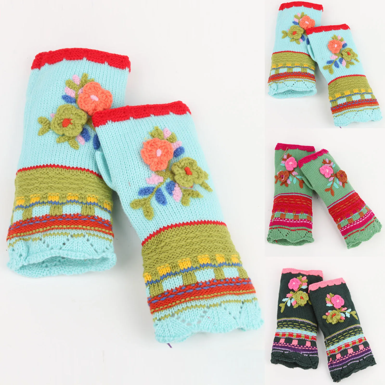 

Women Winter Gloves Knitted Mittens Driving Fingerless Gloves Winter Warm Flower Knit Gloves Womens Girls Gloves Without Fingers