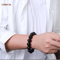cynsfja new real certified natural obsidian stone mens womens lucky stone beads bracelets 8mm 16mm high quality best gifts