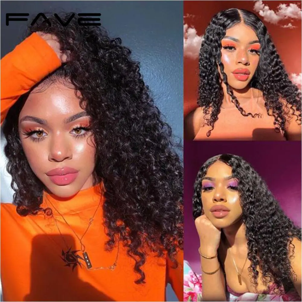 Kinky Curly Human Hair Wigs 13X4 Lace Frontal Wig 150% Density FAVE HAIR Jerry Curly Lace Front Human Hair Wigs For Black Wowen