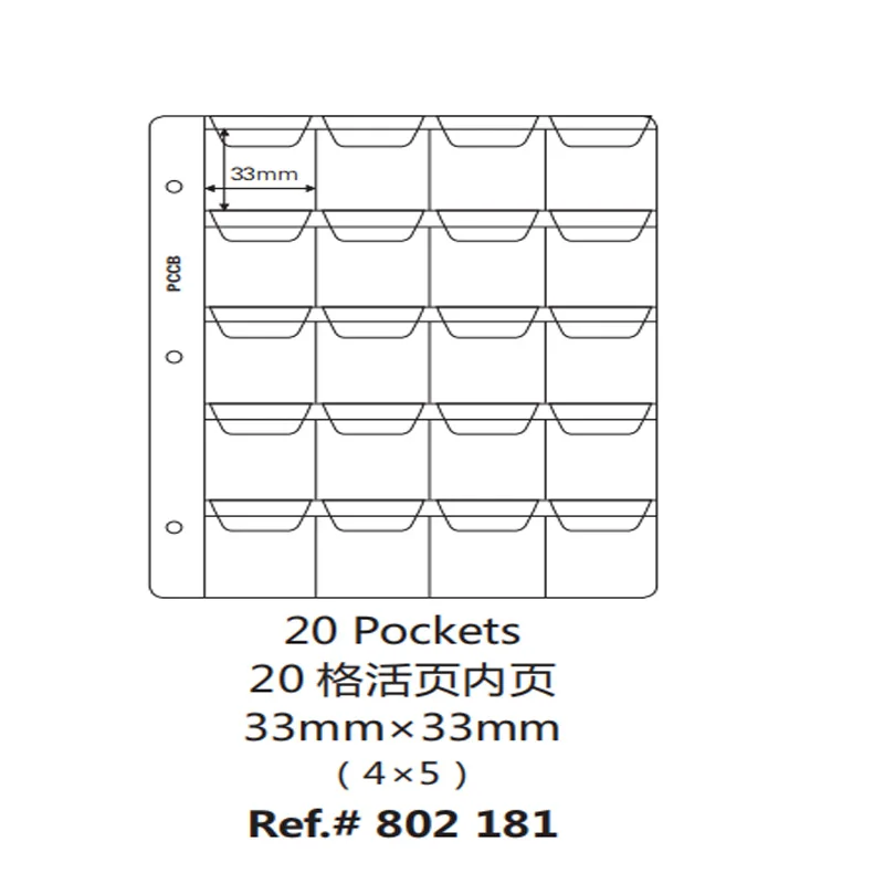 10pieces 20Gid PCCB 12/20 сетка монета карманный альбом вставка страницы, монета протектор альбом связующие листы рукава 12/20 отверстия - Цвет: 10pieces 20Gid