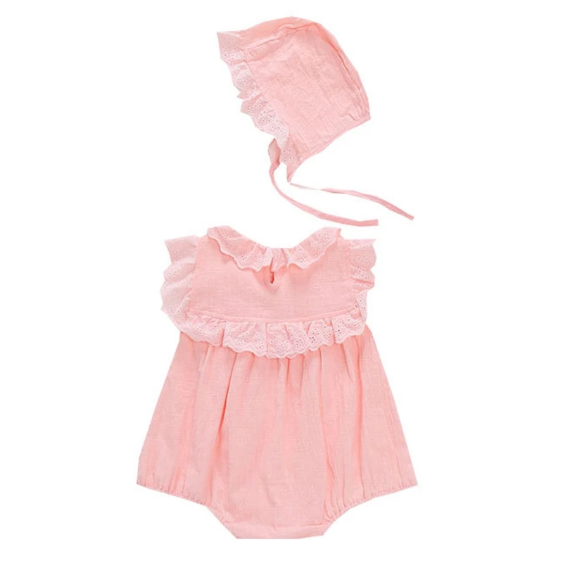 

Baby Newborn Summer Girls Clothes Lovely Cute High Quality Bodysuit+Cap 2Pcs Infant Girls Clothing Girl Kids Baptism Clothes