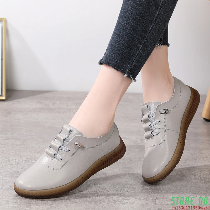 

2021 Autumn Women Loafers Shoes Women Genuine Leather Casuals Sneakers Shoes Slip On Women Flats Walking Shoes shoes women 520