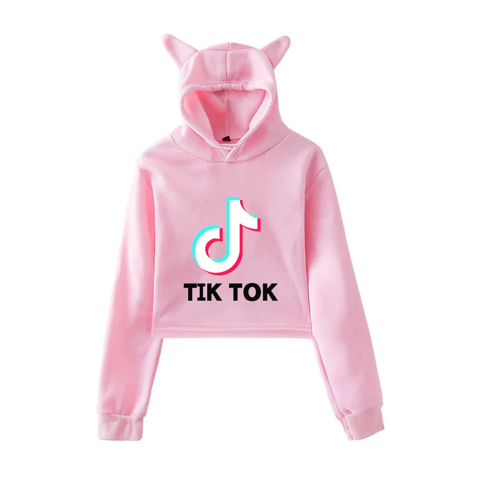 Женская толстовка до пупка TIK TOK модная укороченная Толстовка в стиле Kpop