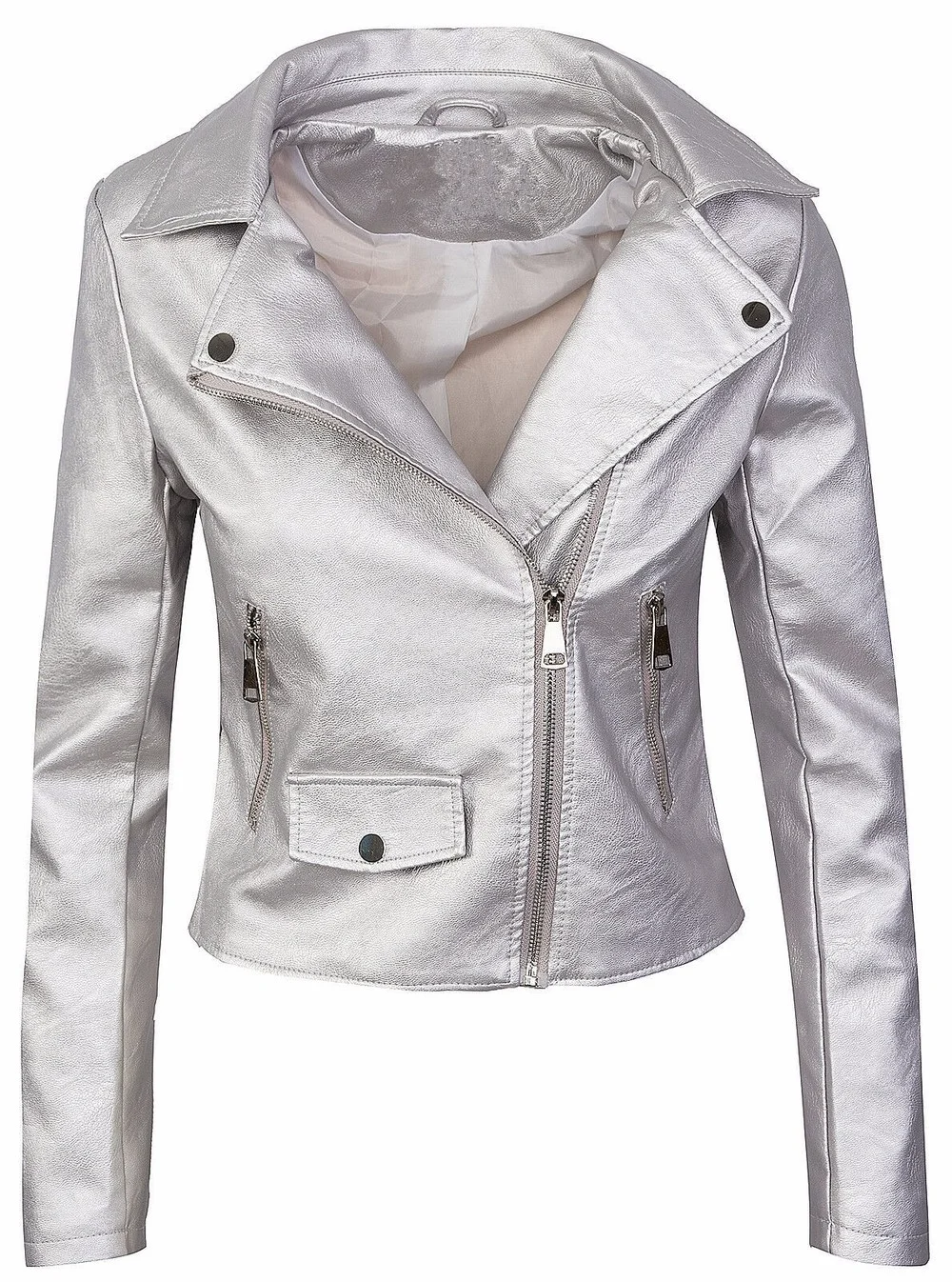 ZOGAA Ladies Fashion Long Sleeve Lapel Collar Casual Formal Leather Jacket