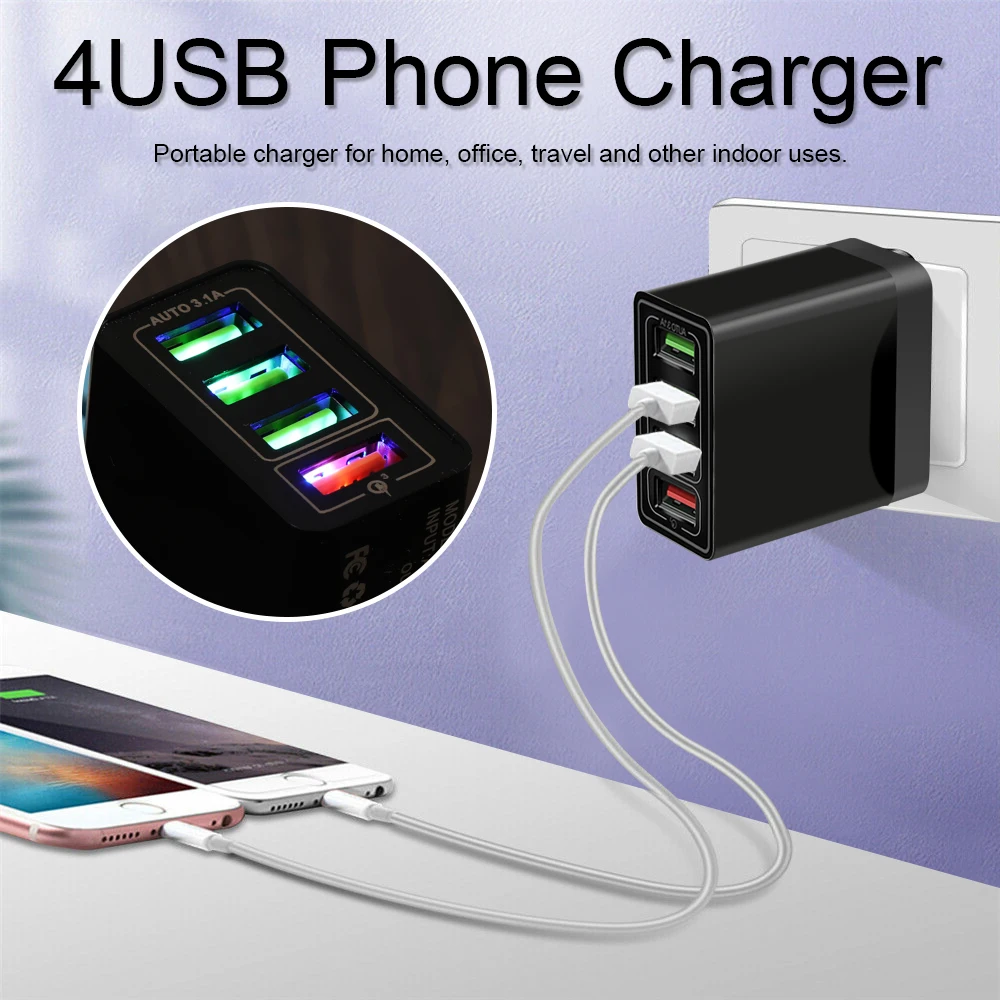 4 Мульти порт QC 3 0 кабель для быстрой зарядки с светодиодный дисплей USB