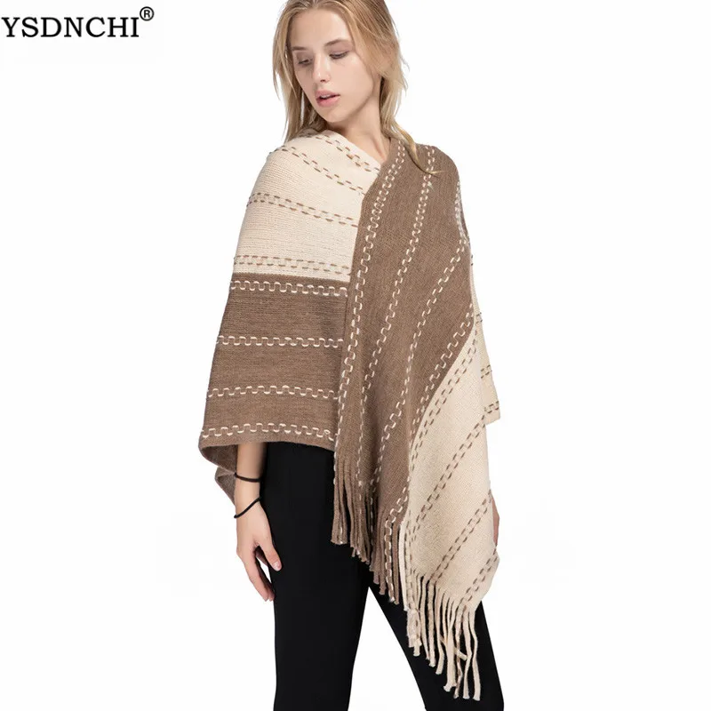 

Вязаный свитер YSDNCHI, женские свитера с кисточками, акриловые широкие топы, женские зимние мягкие Свободные повседневные накидки с кисточкам...