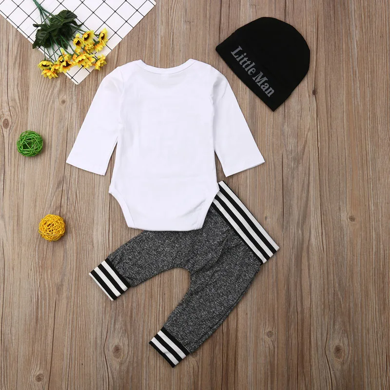 

Pudcoco 3 Piece Top Pants Hat Suit Fashion Infant Newborn Boy Long Sleeve Printed Romper+Trousers Outfit Clothes Sets