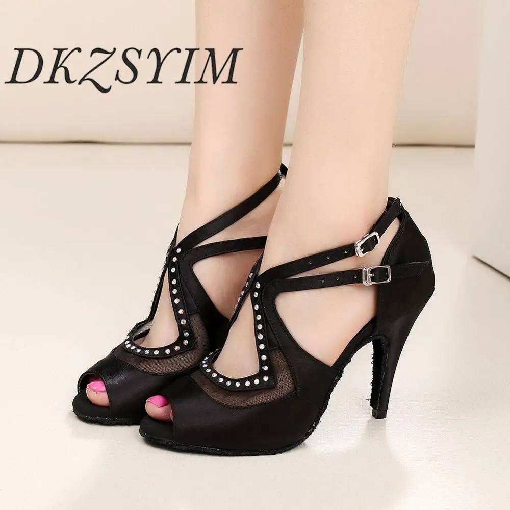 Женские атласные туфли DKZSYIM для латиноамериканских танцев и стразы Meshi
