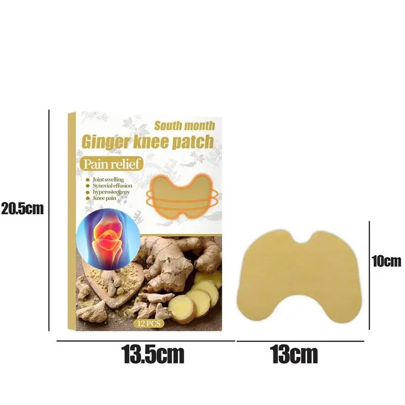 12PCS Ginger Knee Patch Plaster Fever Stickers Ginger Warm Paste for Muscle Srain and Neck Discomfort Treatment Sticker images - 6