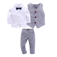 kid boy clothes gentleman grey vest long sleeved white pink shirt pants four piece suits infant children outfits kb8088