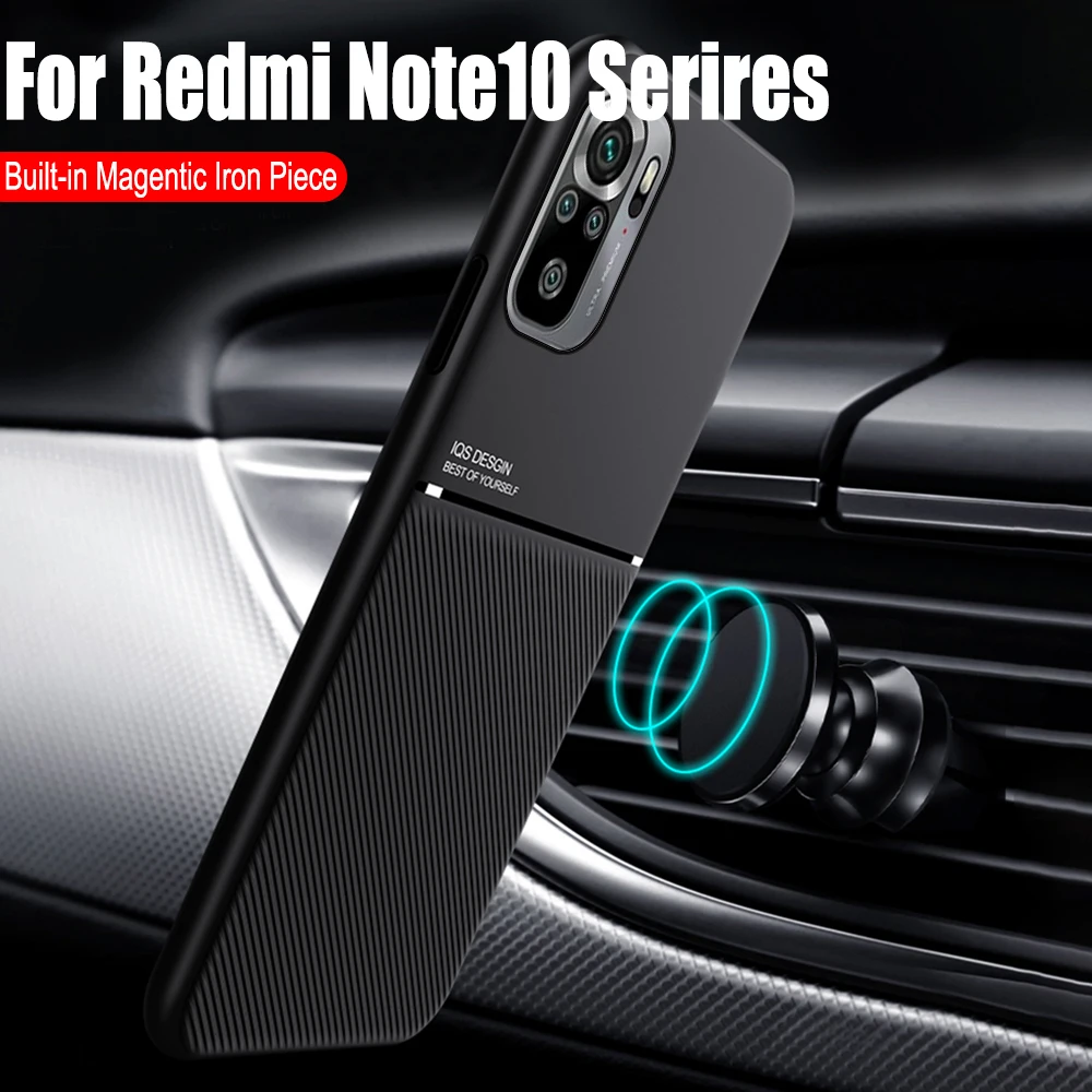 

Lurury Matte PU Soft Silicone Frame Phone Case For Redmi Note 10 Pro 10s Redmy Note10 Car Holder Magnet Back Cover Shell Coque