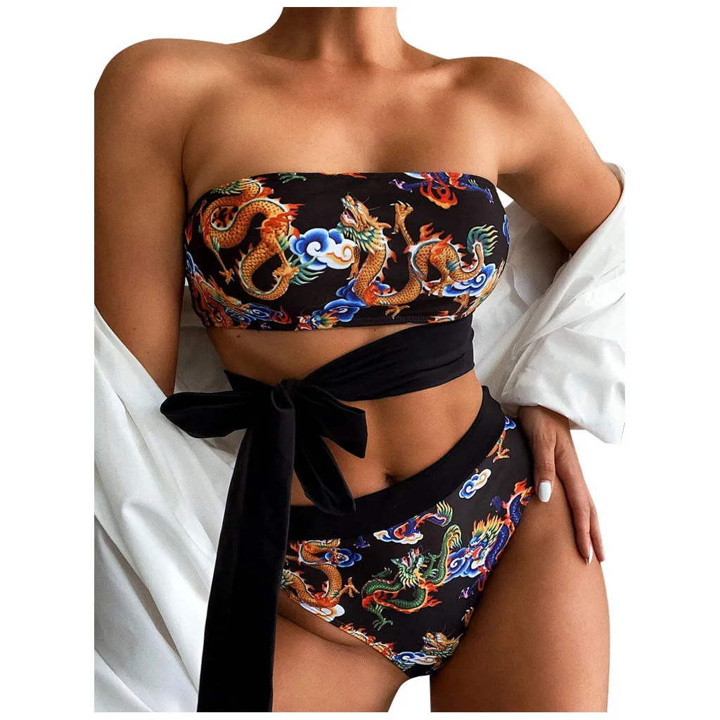 Сексуальный женский купальник-бикини с принтом дракона пуш-ап Мягкий купальник