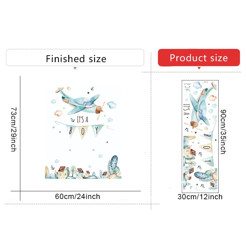 Мультфильм наклейка на стену с изображением самолёта для мальчиков ясельного