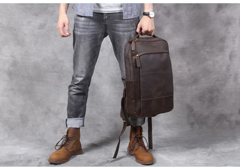 Винтажный Мужской кожаный рюкзак Crazy Horse Большой Классический дорожный ранец из