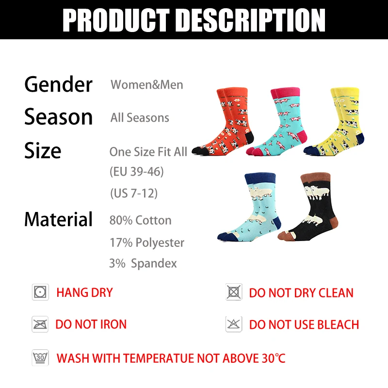 

Man Graphic Socks Combed Cotton Cartoon Sheep Animal Pig Cow Lovely New Happy Funny Socks