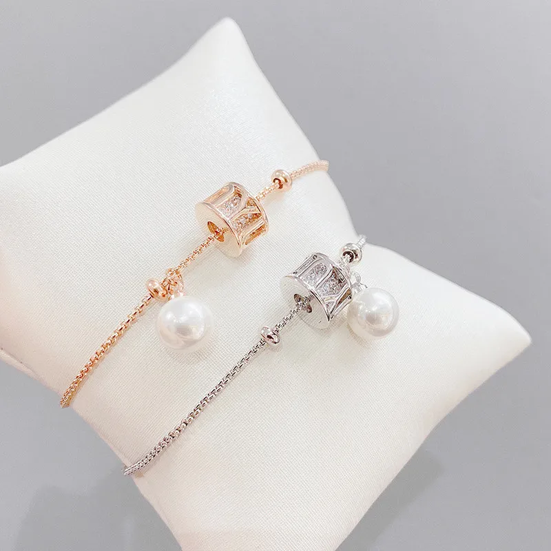 

Korea Original Crystal Pearl Stainless Steel Temperament Bracelet for Woman New Lucky Cuff Bracelet Jewelry Gift for Girlfriend