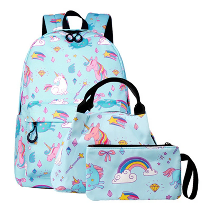 3pcs/set Primary School Bags for Kids Girls Backpack Children Fashion Cute Unicorn Cartoon Printing Backpacks Girl school kit