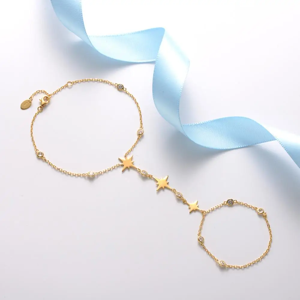 Женский браслет из серебра 925 пробы с золотыми звездами | Украшения и аксессуары