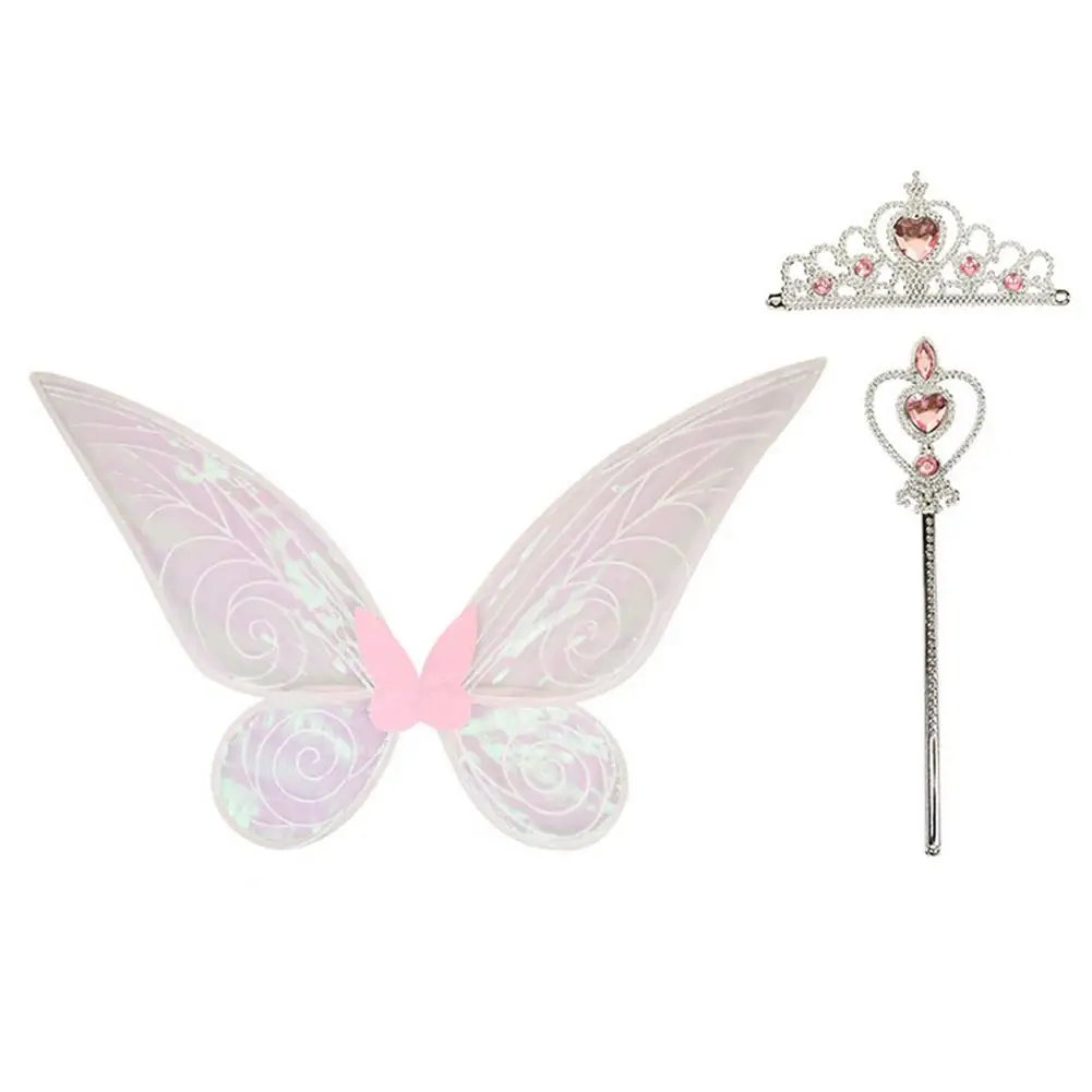 

Kids Girls Fairy Wings Wings Crown Magic Wand Set Sparkling Sheer Angel Wings Butterfly Wings With Elastic Shoulder Straps For H