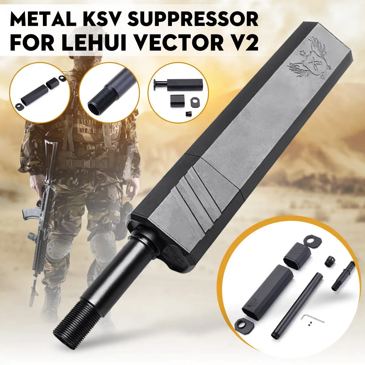 Металлический черный KSV Mock Suppressor для LeHui Vector V2 Сменные аксессуары для гелевых шариков