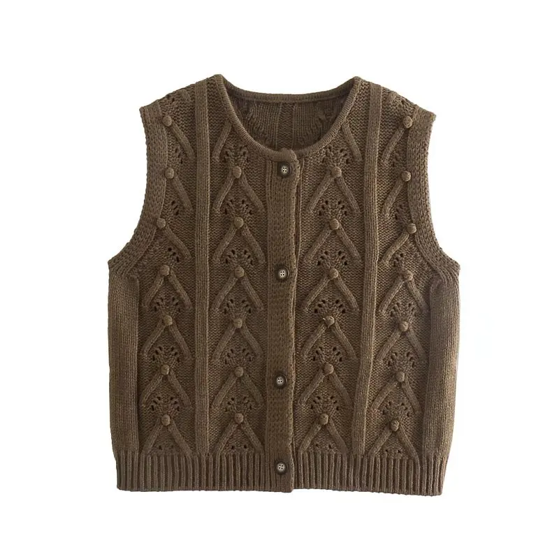

Women Solid Button-up Knitted Vest Sweater O Neck Sleeveless Female Fashion Waistcoat Chic Tops ST9907
