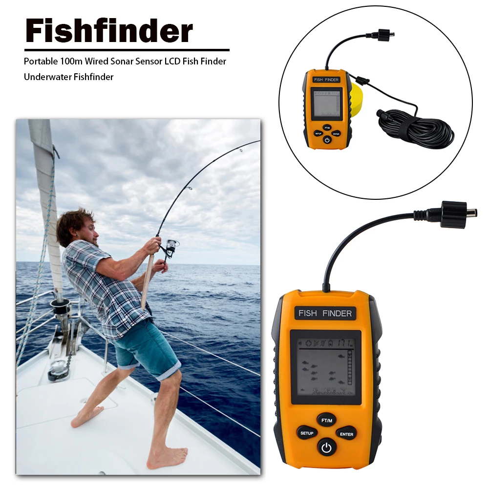 

Portable 100m Wired Sonar Sensor LCD Fish Finder Depth Locator Echo Sounder Fishfinder Ice Fishing Tackle Accessories 200KHz