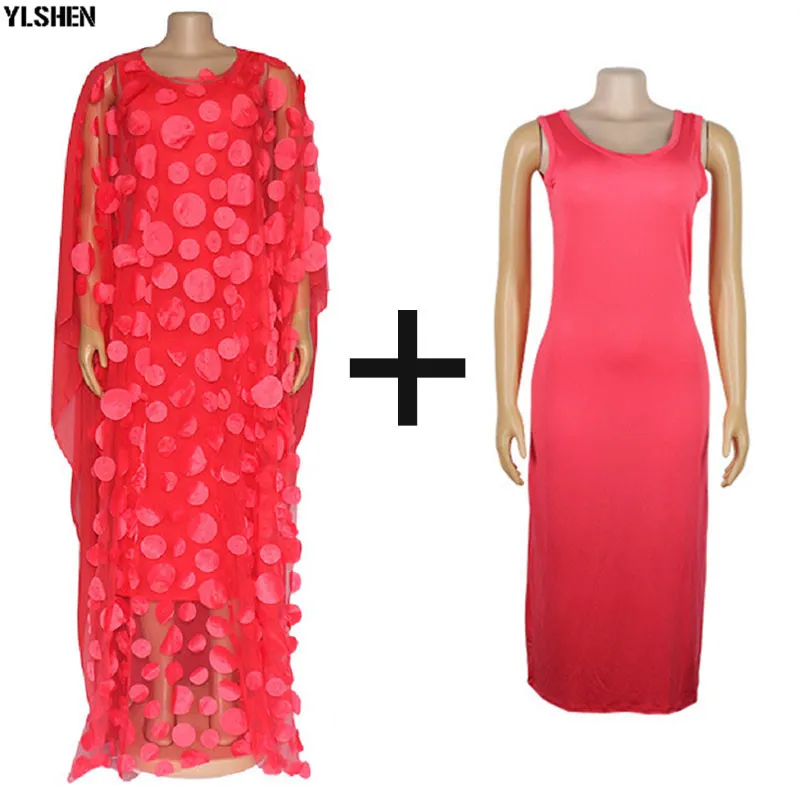 Style3 Red 2pcs set Африканские платья для женщин Дашики кружевная африканская одежда Bazin Broder Riche вышивка блестками Robe Boubou Africain платье платья - Цвет: Style3 Red 2pcs set