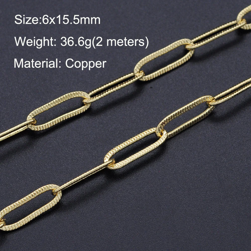 

2 Meters/lot 6x16mm Gold Plated DIY Jewelry Link Chain Wholesale Bulk Chain OEM Order Accept Top Quality Bracelet Making Chains