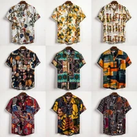 linen short sleeve shirt men summer floral loose baggy casual hawaii holiday beach shirt tee tops buttons blouse national style