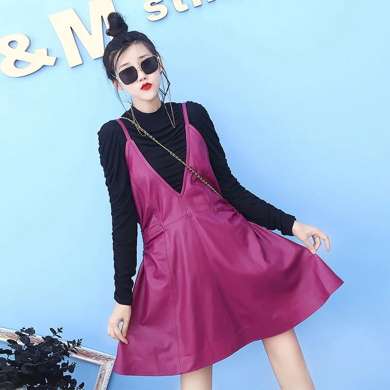 

Женское кожаное платье, короткое платье без рукавов с v-образным вырезом