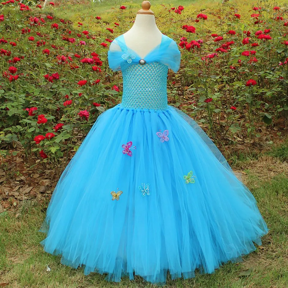 

2020 new Princess Girls Dress Fairy Tales Deluxe Cosplay Costume Cenderella Blue Gown Kids Party Christmas Birthday Clothes