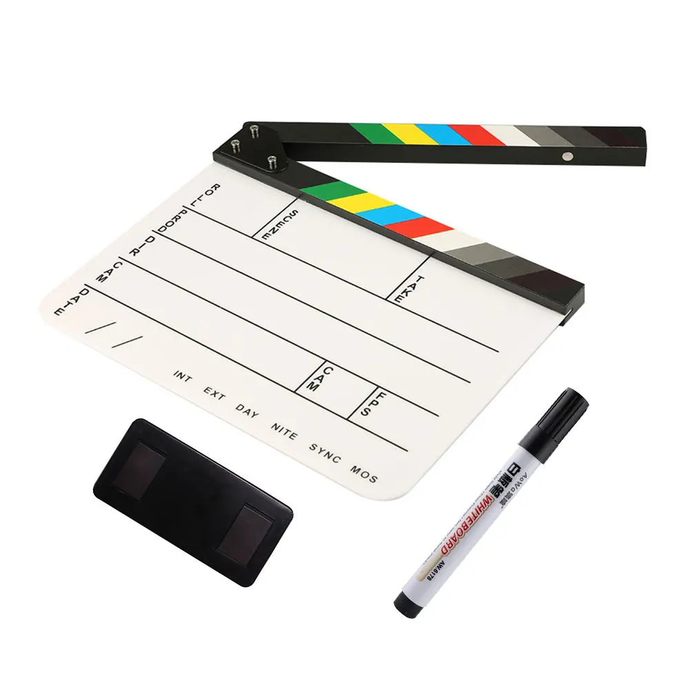 

Acrylic Regarding Director Video Scene Colorful Clapperboard TV Prop Clapper Board with Pen Eraser Movie Film Clapper Board