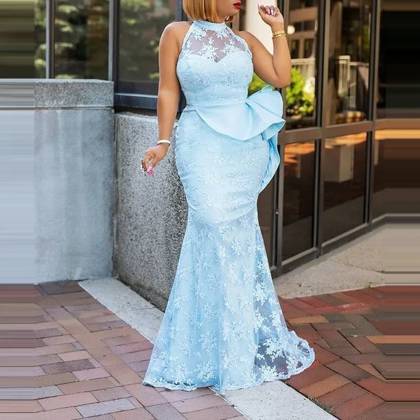 

Светильник синий под традиционное платье Aso Ebi вечерние платья русалки, с рюшами, с кружевными аппликациями, с лямкой через шею пол Длина в аф...