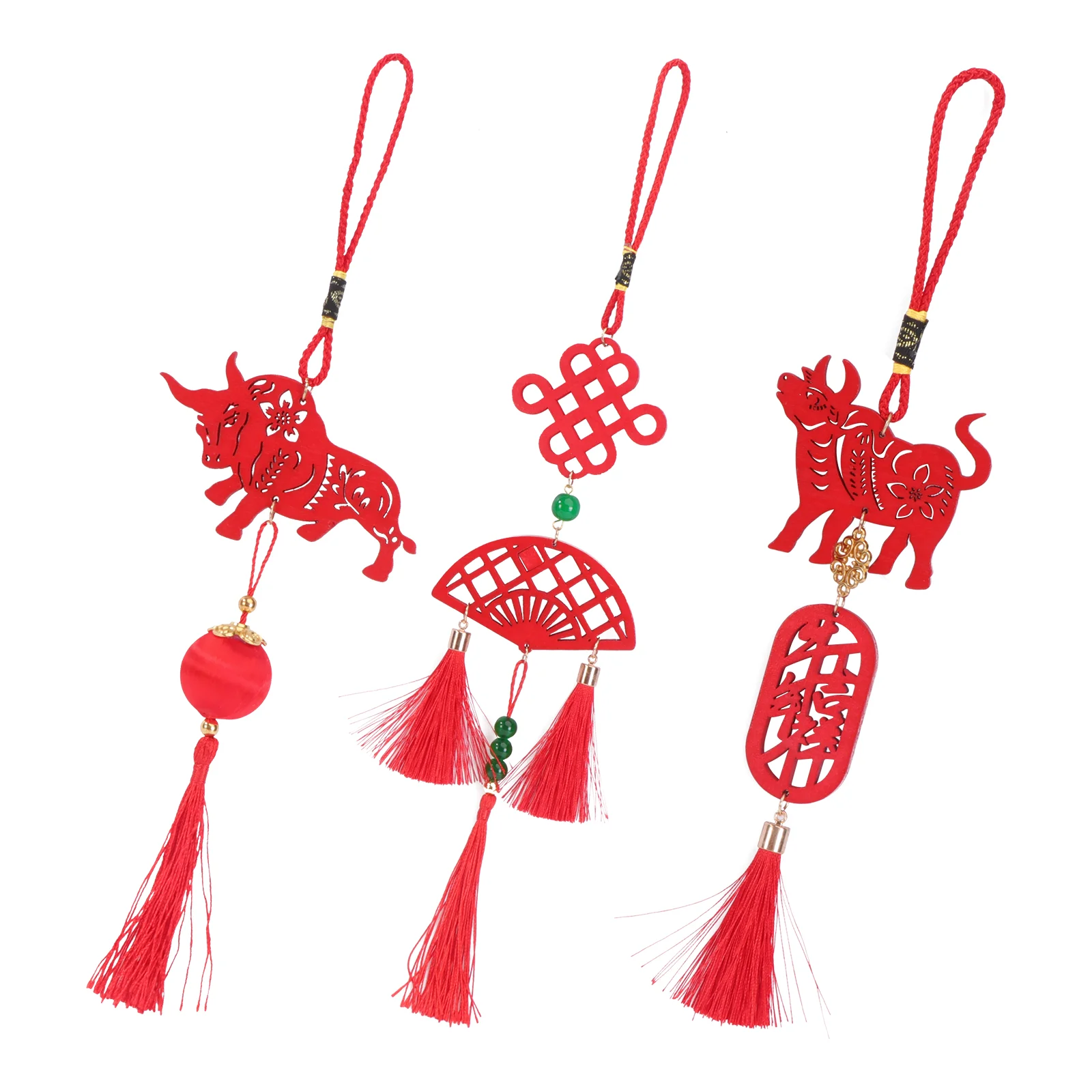 

3Pcs New Year Gift Wooden Pendant Decoration Garden Ornament (Random Style)