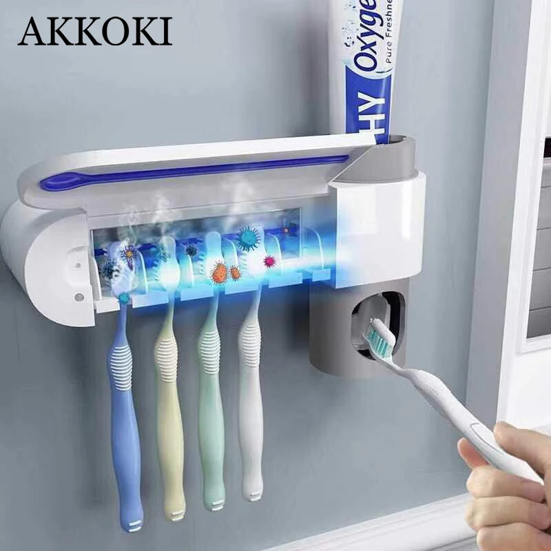 

UV Disinfection Antibacteria Toothbrush Holder Automatic Toothpaste Dispenser Sterilizer Health Home Bathroom Accessories Set