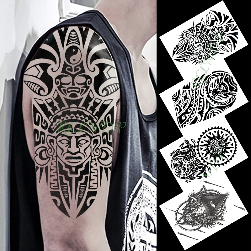 Waterproof Temporary Tattoo Sticker mask totem skull flowers black arm tatto flash tatoo fake tattoos for men women | Красота и