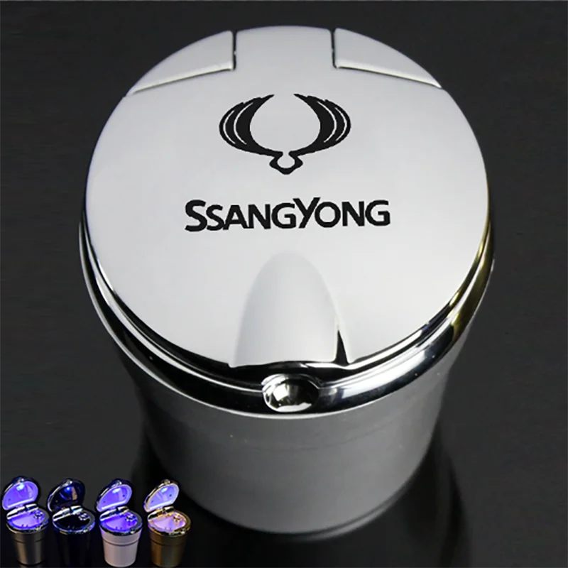 

For Ssangyong Rexton Kyron Korando Accessorie Car Logo Ashtray With LED Light Car Ashtray Trash Box Creative Personality Ashtray
