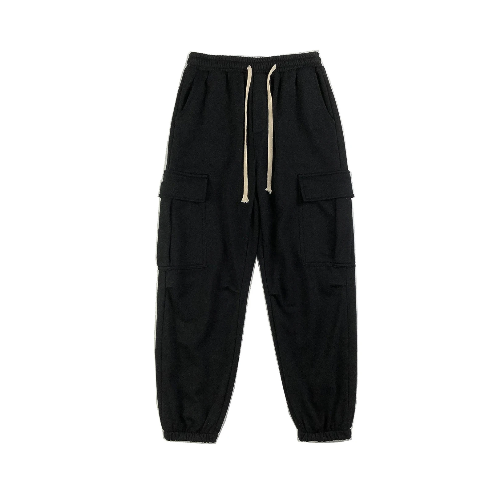 

Men Solid Color Sweatpants Drawstring Pockets Ankle Tied Long Pants Trousers