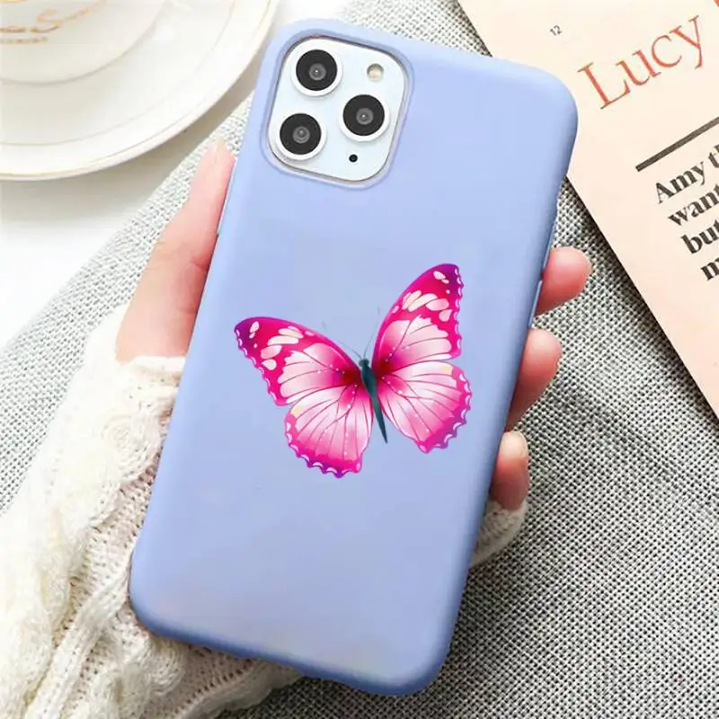 

Beautiful butterfly Phone Case Candy Color for iPhone 11 12 mini pro XS MAX 8 7 6 6S Plus X SE 2020 XR