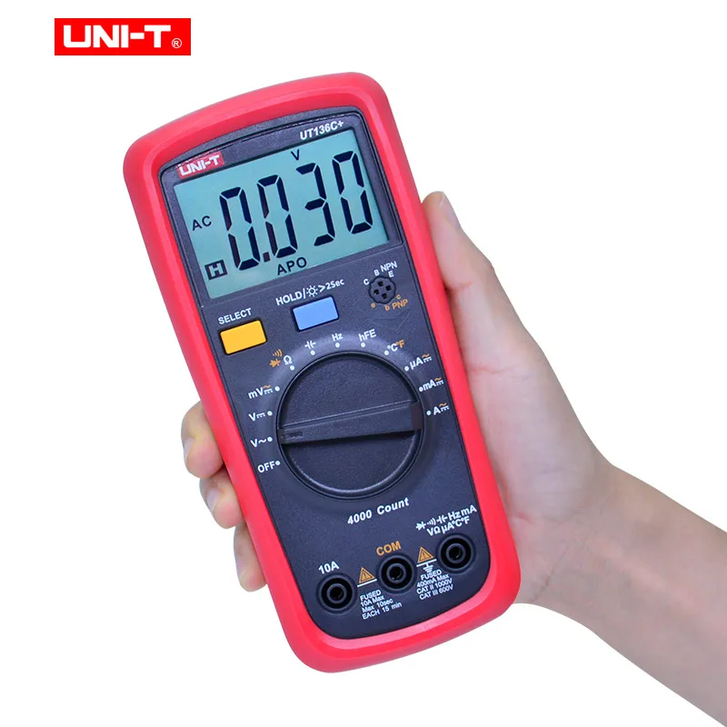 UNI-T UT136B+/UT136C+ мультиметр Цифровой мультиметр тестер AC DC Вольтметр Амперметр Ом Емкость HFE диод/Транзистор тестер