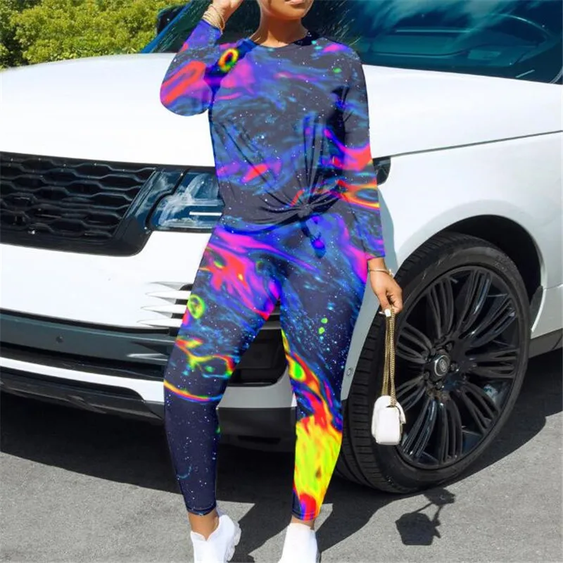 

Autumn Winter 2 Piece Set Women Tie Dyeing Print Women Suits Casual Warm 2 Piece Tracksuit Women Pants Suit Sweat Suit Female