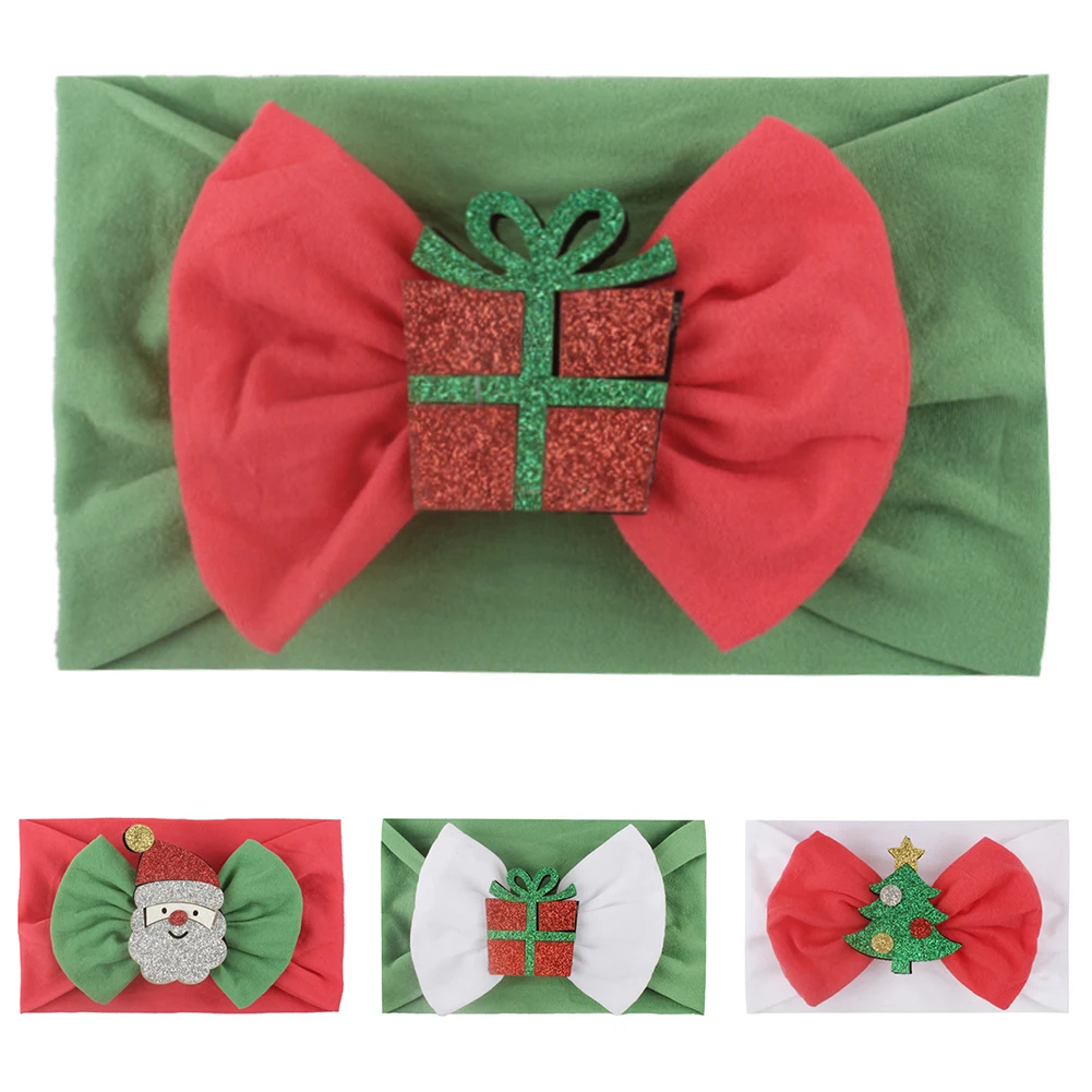 Christmas Glittery Headband Santa Bowknot Baby Elastic Wide Hair Band Headwear Claus kids girls Accessories | Дом и сад
