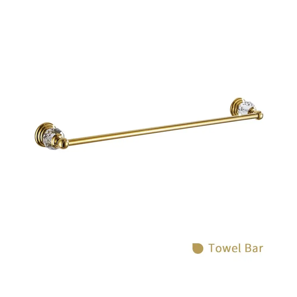 Single Towel Bar Роскошный золотистый кристалл аксессуары для ванной комнаты Набор 6 шт аксессуары для ванной набор настенный держатель мыла, полотенцесушитель, держатель туалетной бумаги - Цвет: Single Towel Bar
