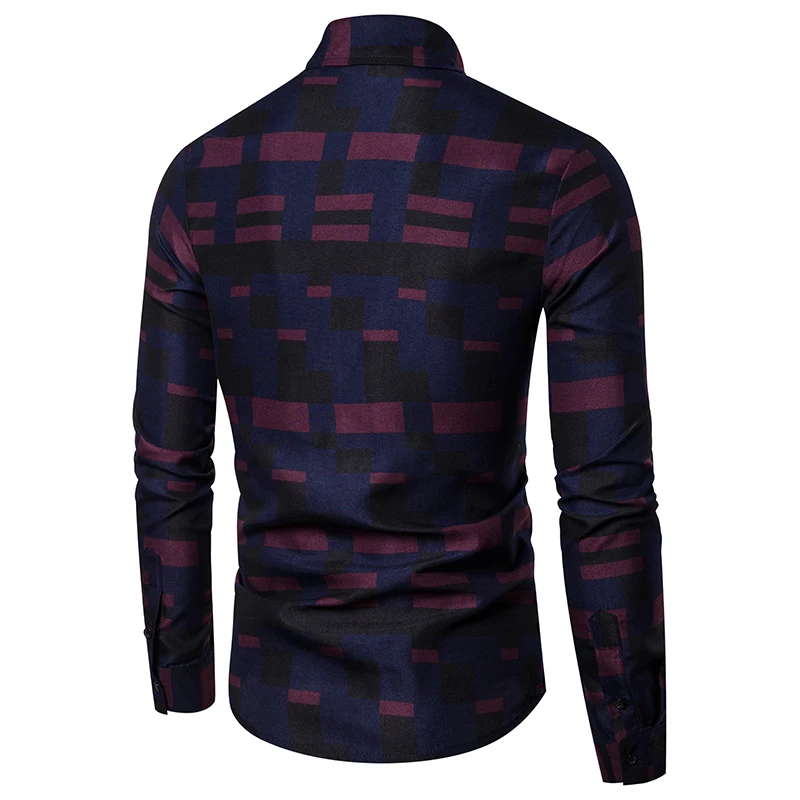 Мужская деловая рубашка Camisa Xadrez в клетку на пуговицах приталенная с длинными